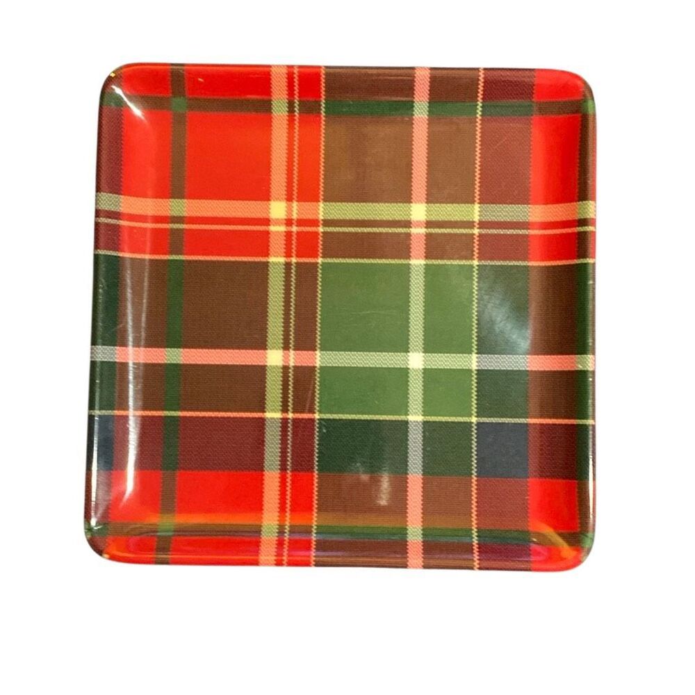 Tommy Bahama set of six tartan plaid melamine APP plates, Christmas 6X6